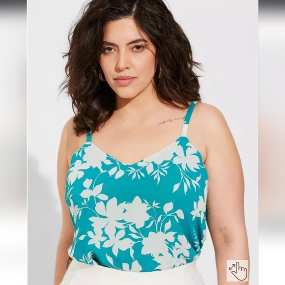 NWT Torrid Sophie Chiffon Swing Double Layer Cami In Shadow Floral Teal White - Picture 1 of 10